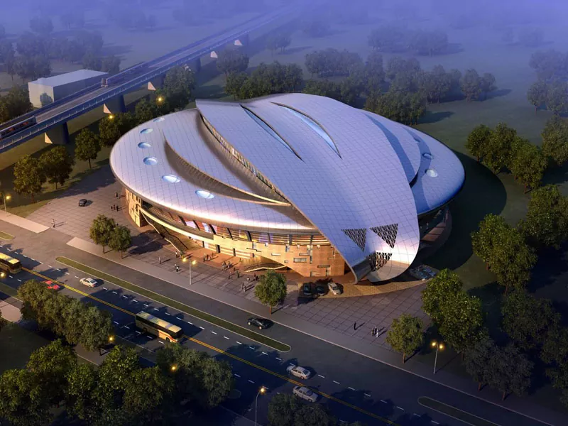 Construção do estádio pré -fabricador com estrutura de aço